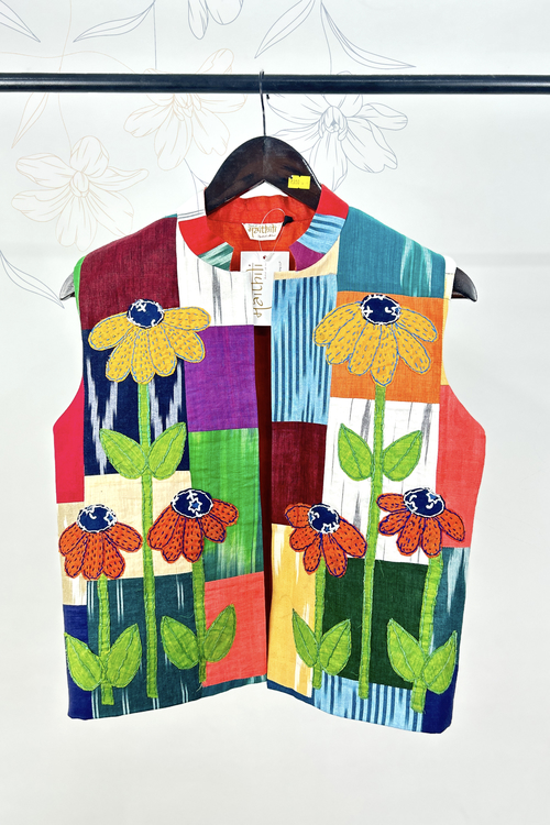 Pure hand-wooven cotton patch jacket emellish with hand-crafted.